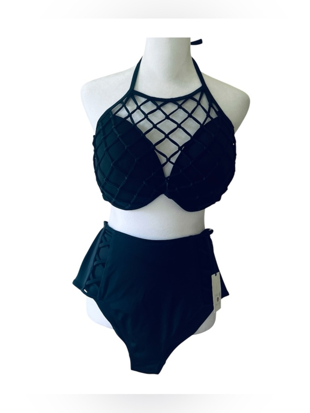 👙NWT Shade & Shore Black High-waist bottom + Macrame top